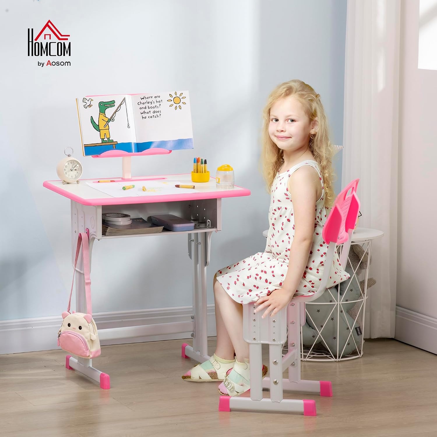 Adjustable Kids Desk and Chair Set with Drawer, detail view